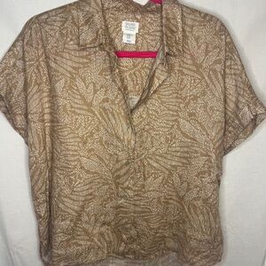 Sigrid Olsen Tropical 100% linen top Tan neutral Flora Island palm tree resort M